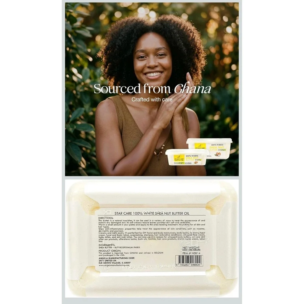 Star Care 100% White Shea Nut Butter 14oz Virgin Unrefined Skin & Hair Care
